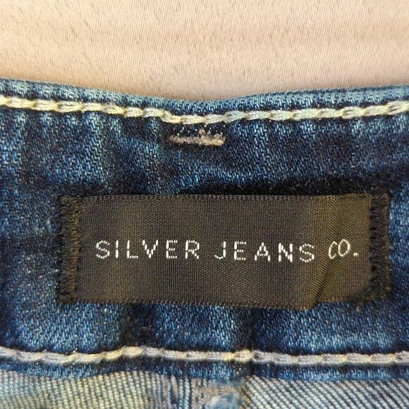 Silver Avery Slim Boot Jeans Womens 28 Blue Dark Wash Stretch Distressed - Picture 2 of 10
